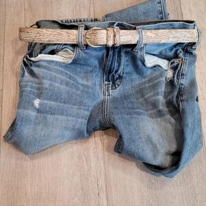 Boho Leather Belt Newspaper Vintage Script Handmade Rare M Gift Women